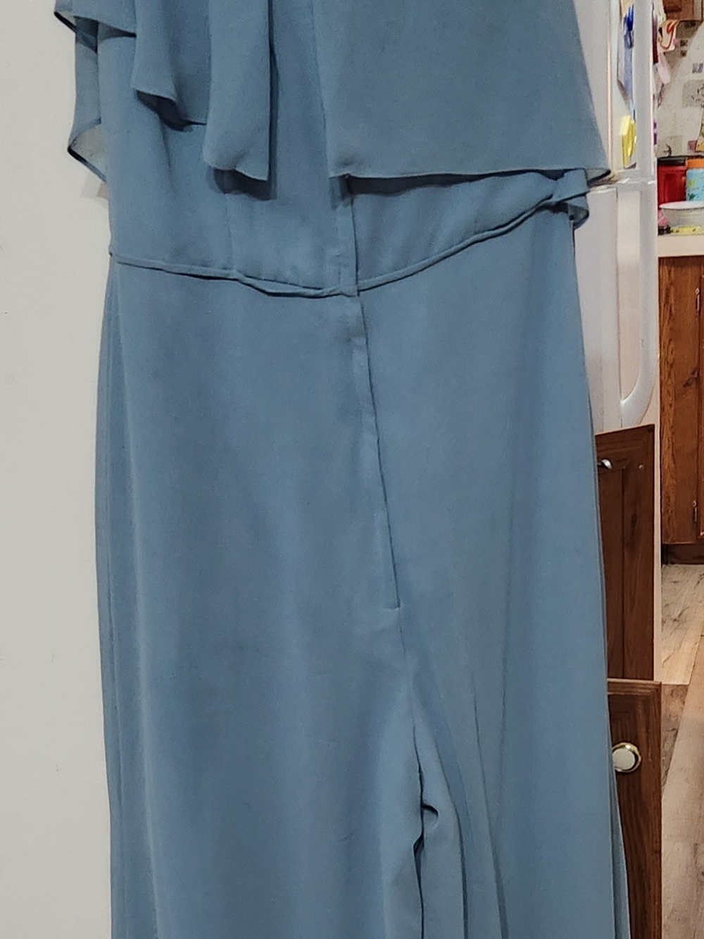 Mori Lee Dusty Blue Midi Skirt with Cascade Overlay